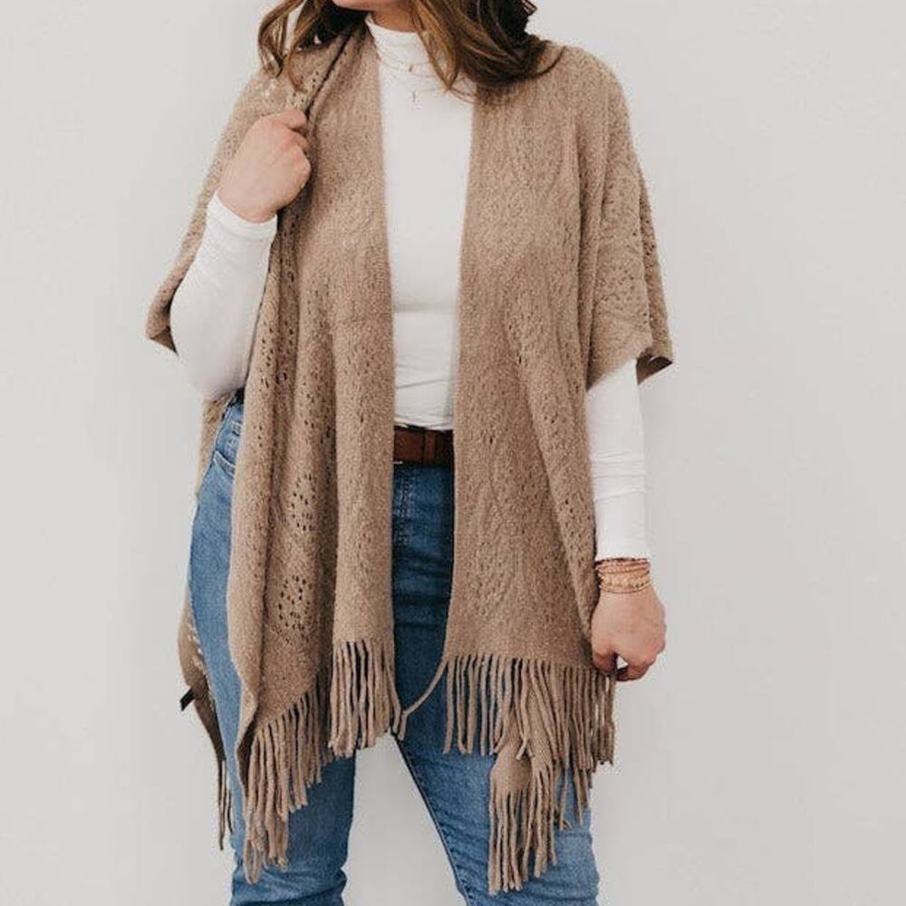 Prince Paisley Knitted Fringe Shawl Taupe